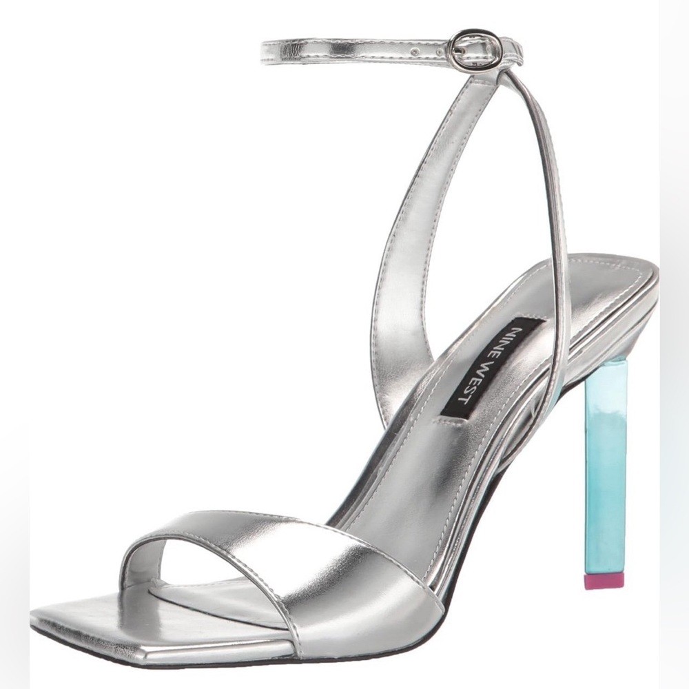 Nine West Women's Maris Heeled Sandal, Silver Women’s Size 6 1/2 M